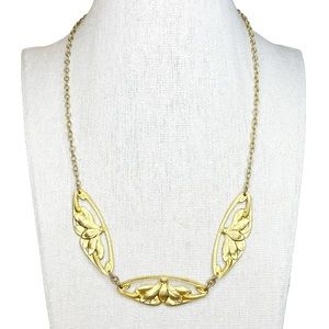 Vintage Art Nouveau Gold Tone Lotus Necklace